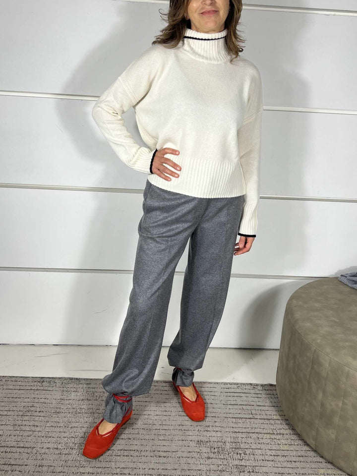 DOLCEVITA BIANCO MERINGA IN LANA CON FILATO A CONTRASTO NERO FALKLAND MAGLIAZ13 PINKO