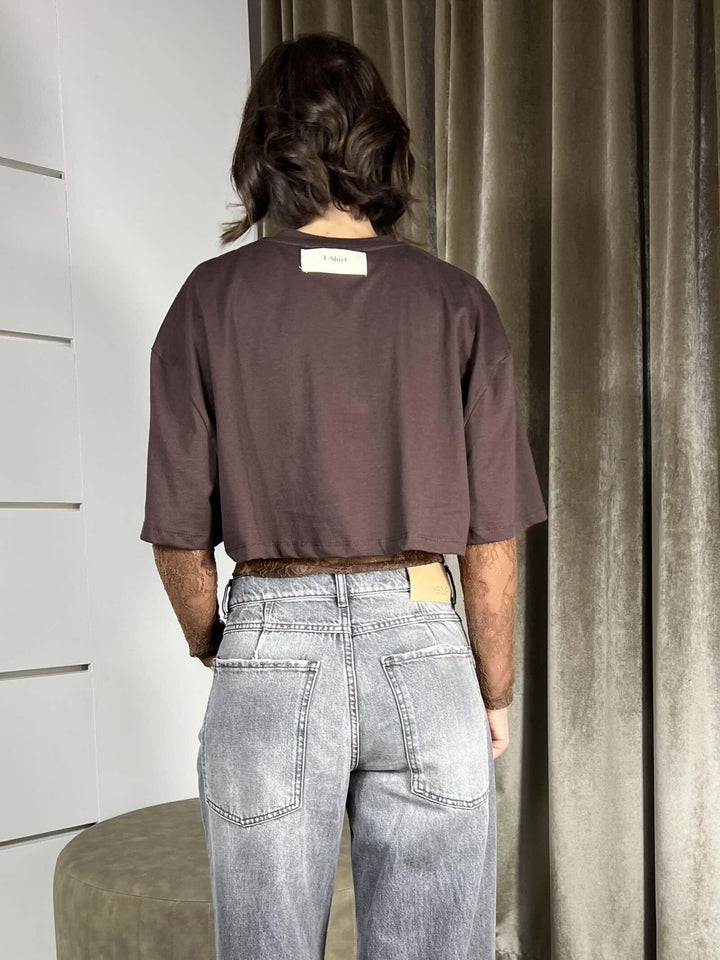T-SHIRT MORO CROP CON BODY IN PIZZO TMA-P019MORO HAVE ONE