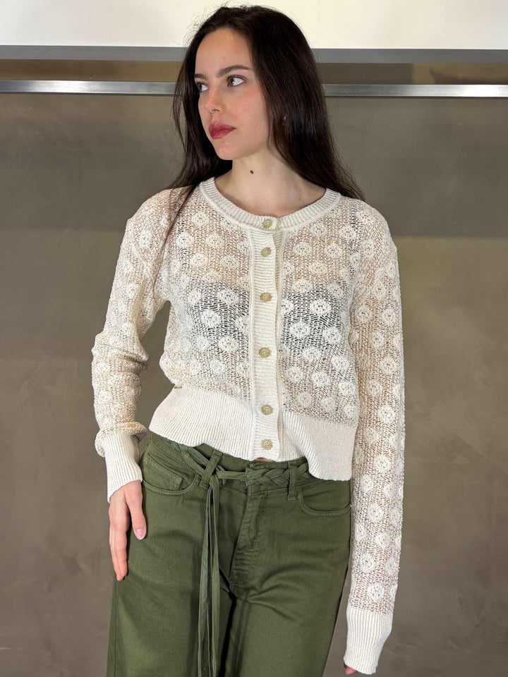 Cardigan traforato avorio con disegno M506CTMA148 MANILA GRACE