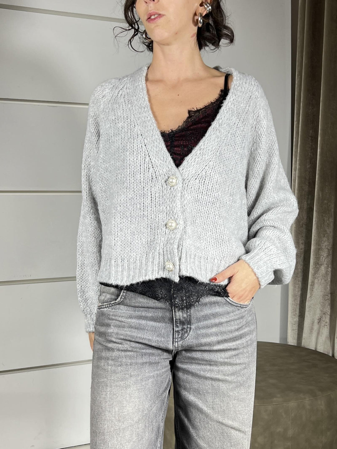 cardigan perla scollo a v con bottone gioiello JIT-P021PERLA HAVE ONE