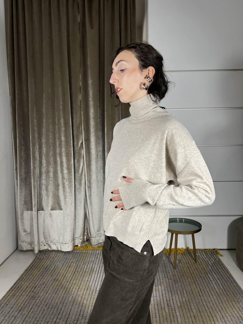 dolcevita con manicotto sabbia 22108FSABBIA VICOLO