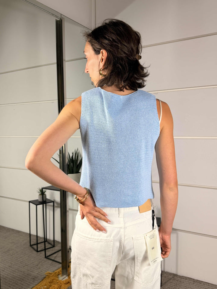 gilet in maglia con fiocchi celeste A24416CELESTE SPICY CAFE
