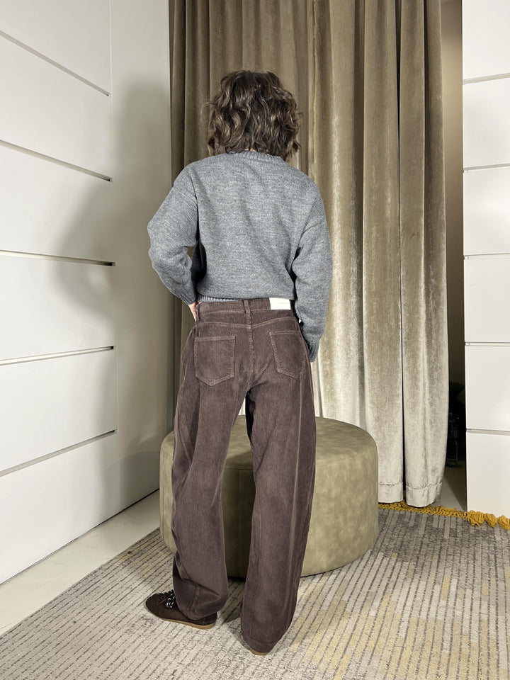 pantalone in velluto a coste barrel fit moro W25PB23MORO TENSIONE IN