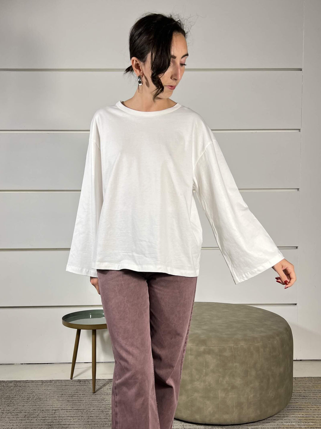 t-shirt girocollo con manica lunga ampia bianca UF0169BIANCO VICOLO