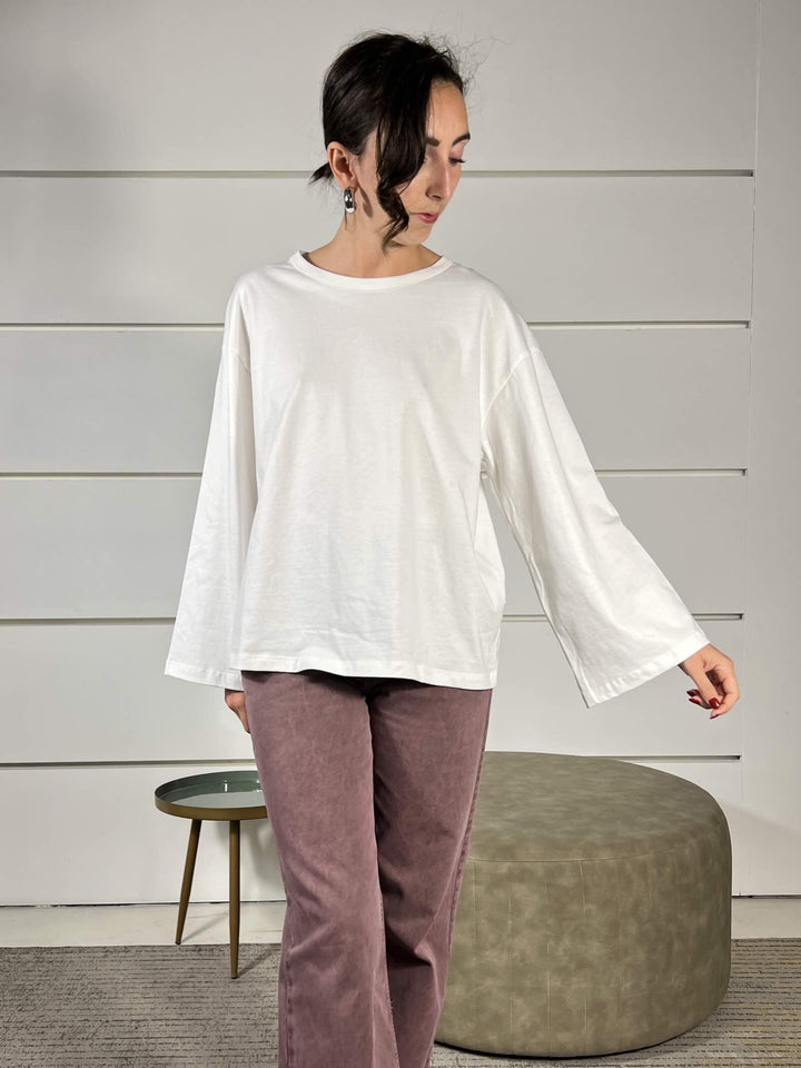 t-shirt girocollo con manica lunga ampia bianca UF0169BIANCO VICOLO