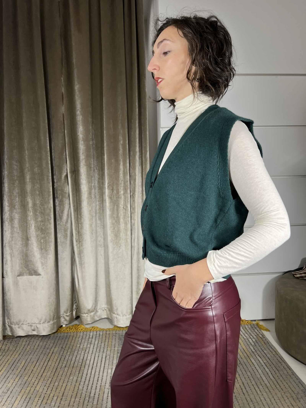 gilet scollo a v verde bottiglia in misto lana 77277FVERDE BOTTIGLIA VICOLO