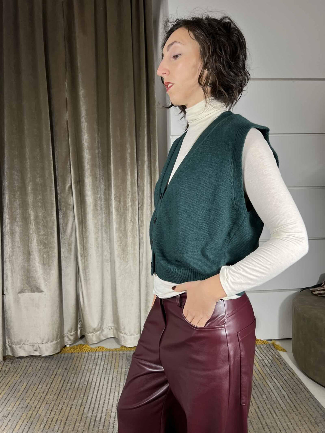 gilet scollo a v verde bottiglia in misto lana 77277FVERDE BOTTIGLIA VICOLO