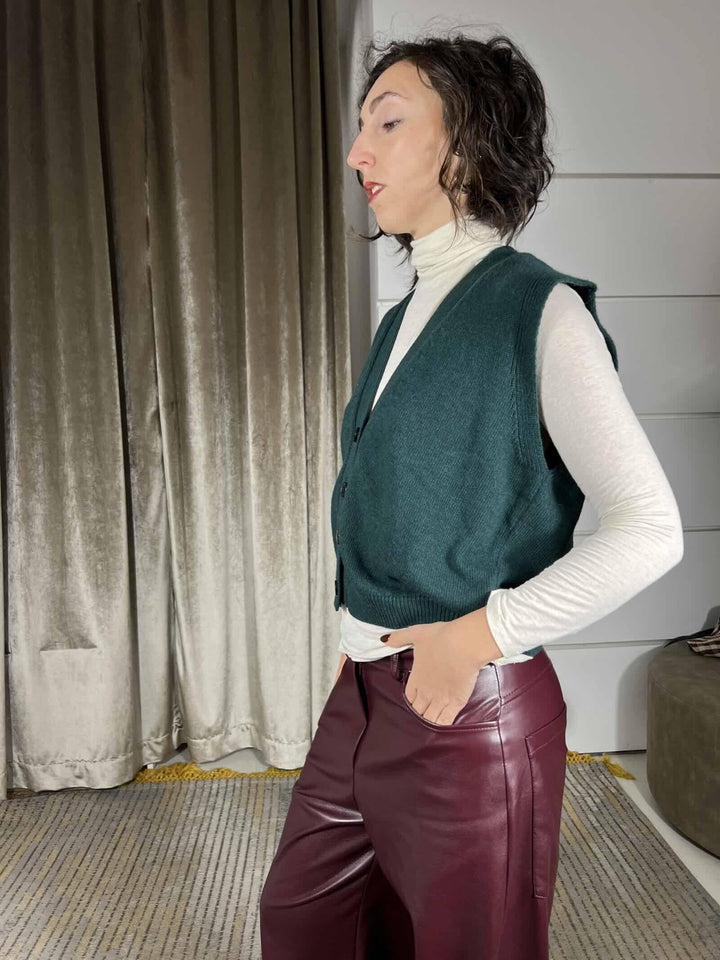 gilet scollo a v verde bottiglia in misto lana 77277FVERDE BOTTIGLIA VICOLO