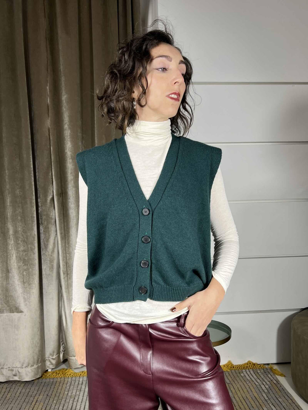 gilet scollo a v verde bottiglia in misto lana 77277FVERDE BOTTIGLIA VICOLO