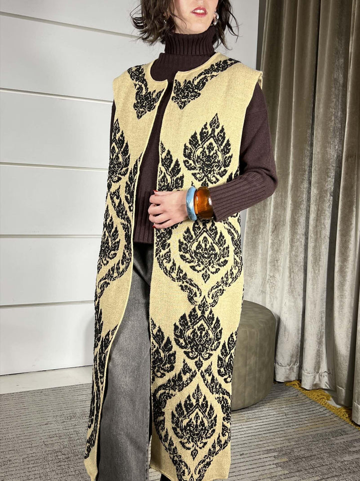 GILET LUNGO DAMASCATO CAMEL W5HMG75A400CAMEL TENSIONE IN
