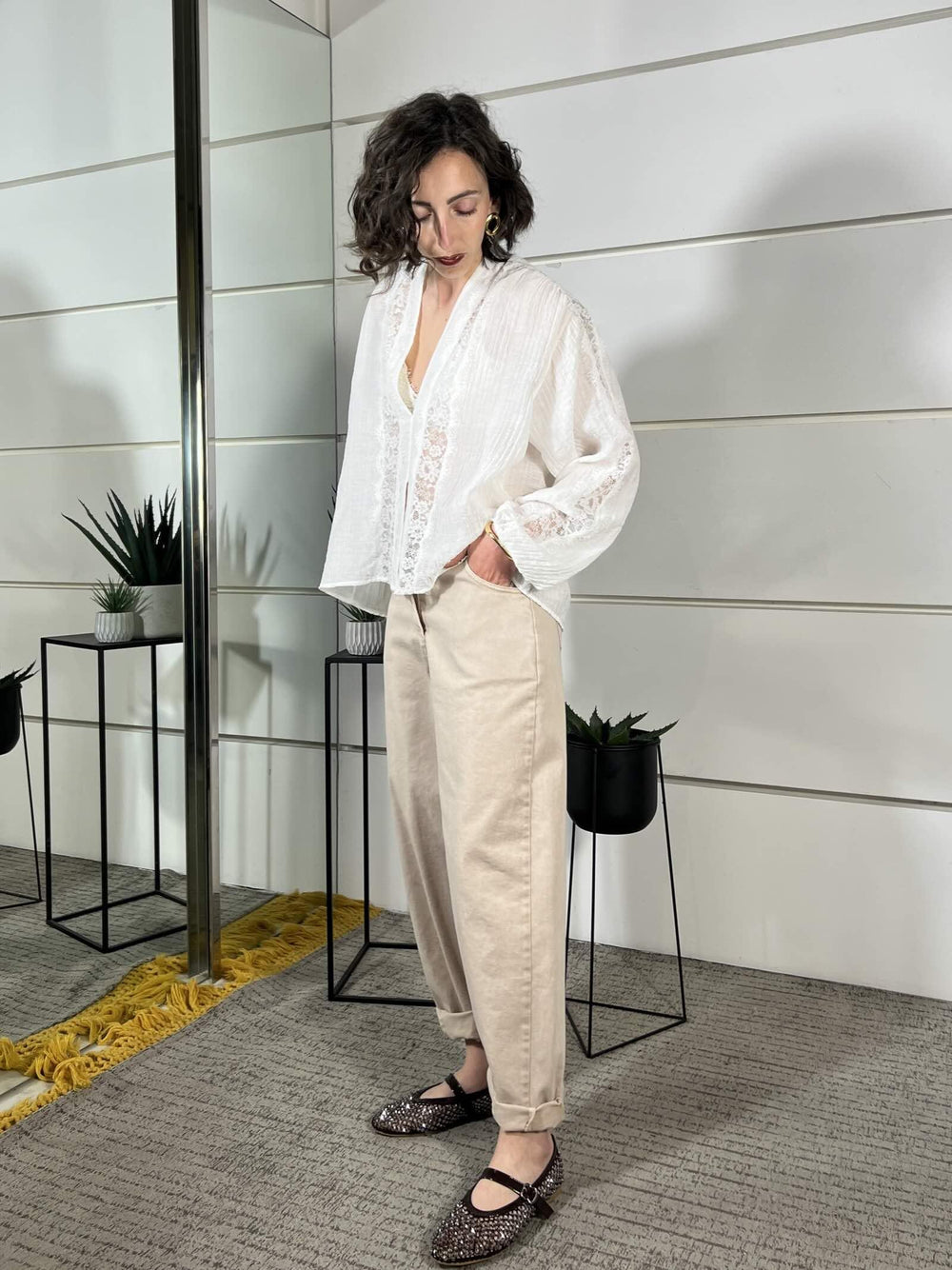 pantalone a ovetto in cotone elasticizzato sabbia R02L02673SABBIA PHILIA LOFT