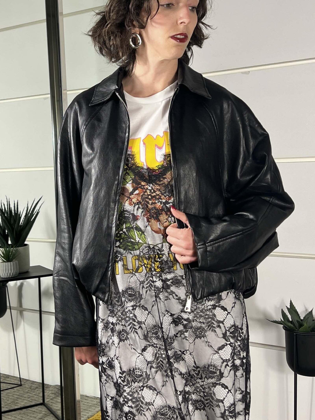 bomber in ecopelle GIUB26SSAURg3NERO TWO WAY