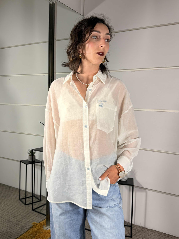 camicia bianca in mussola con ricamo tres chic WM2687BIANCO SPICY CAFE