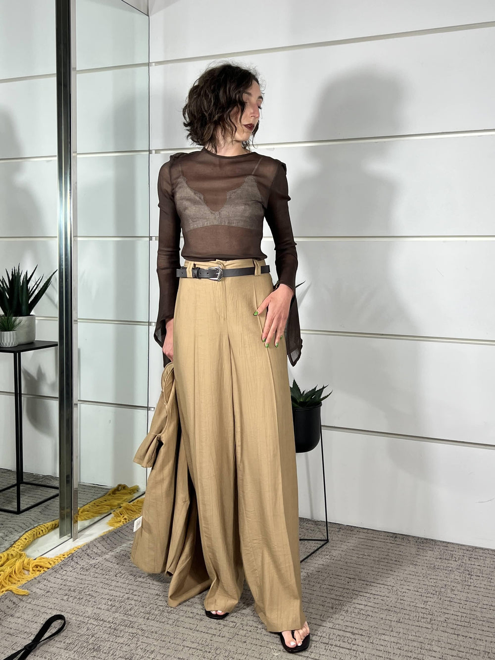 pantalone a palazzo con elastico nel retro e cintura deserto in viscosa PVI-Q289DESERTO HAVE ONE