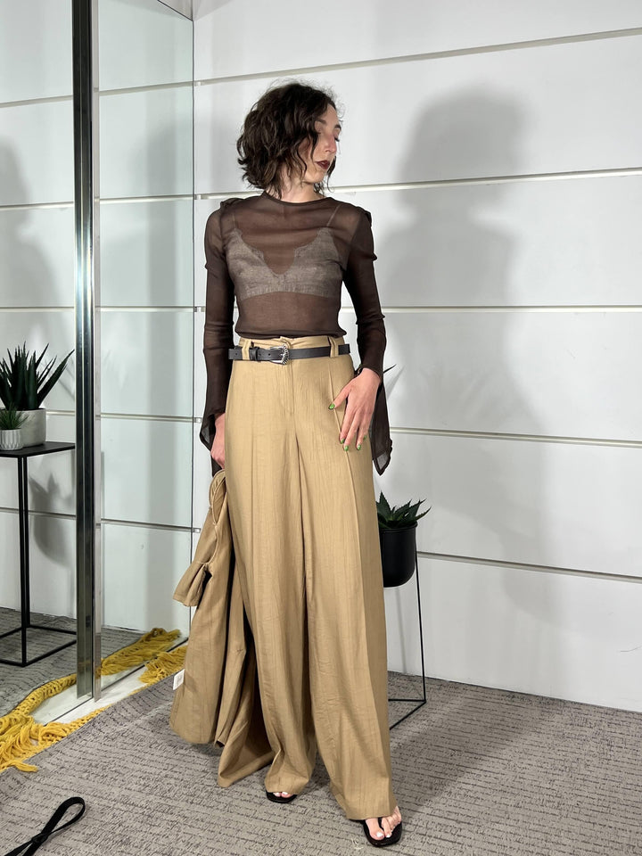 pantalone a palazzo con elastico nel retro e cintura deserto in viscosa PVI-Q289DESERTO HAVE ONE