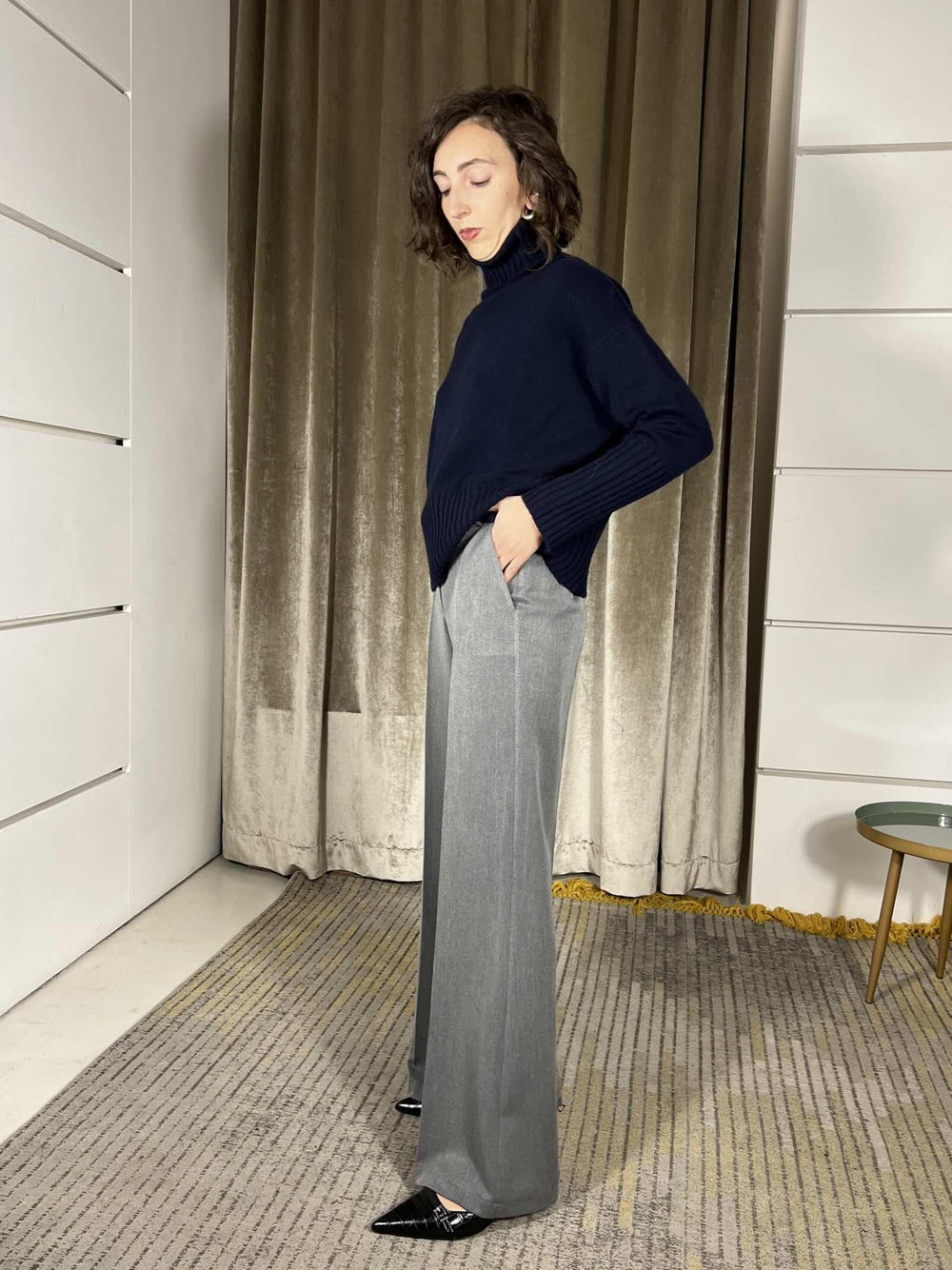 pantalone palazzo con cintura grigio T1316D157GRIGIO SUSY MIX