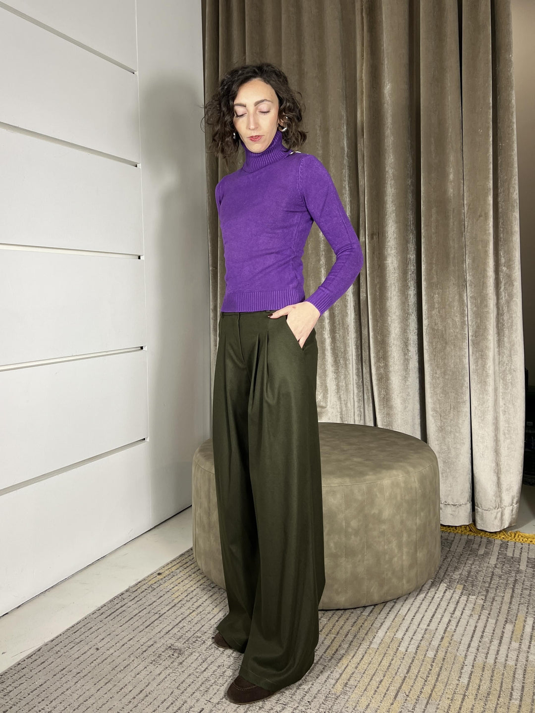 pantalone palazzo in calda viscosa vede militare T2020V280VERDE MILITARE SUSY MIX