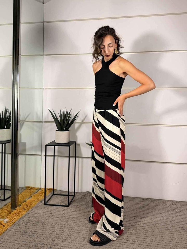 pantalone a fantasia geometrica in viscosa TAB2969ROSSO VICOLO