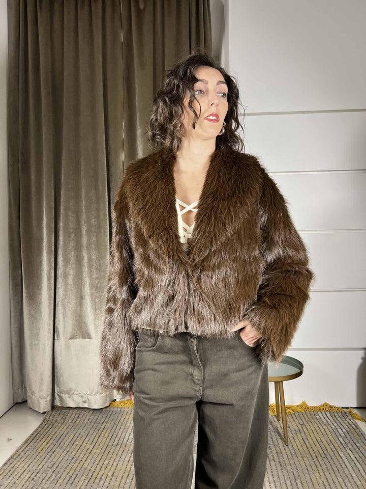 ecopelliccia corta collo sciallato moro KDY-P035MORO HAVE ONE