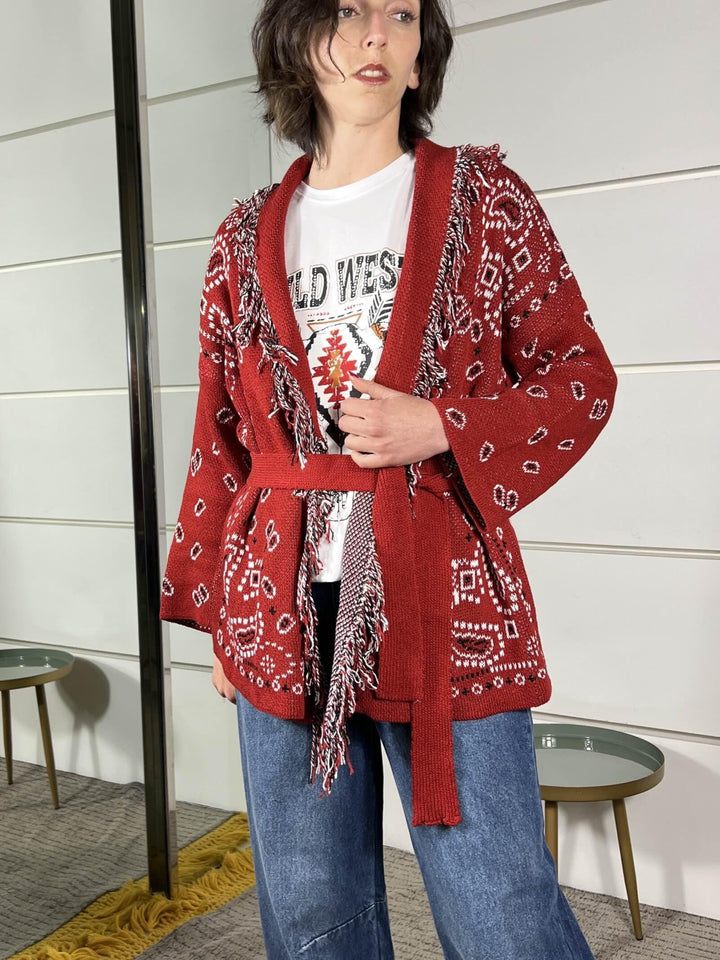 cardigan stampa bandana rosso WCAR26SA504ROSSO TWO WAY