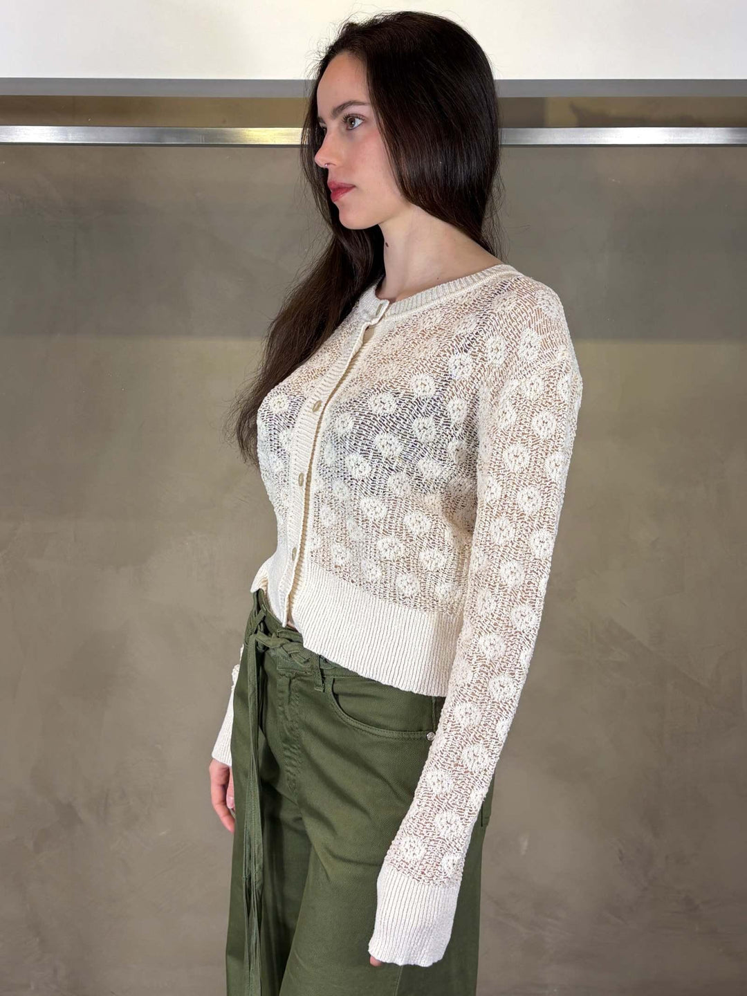 Cardigan traforato avorio con disegno M506CTMA148 MANILA GRACE