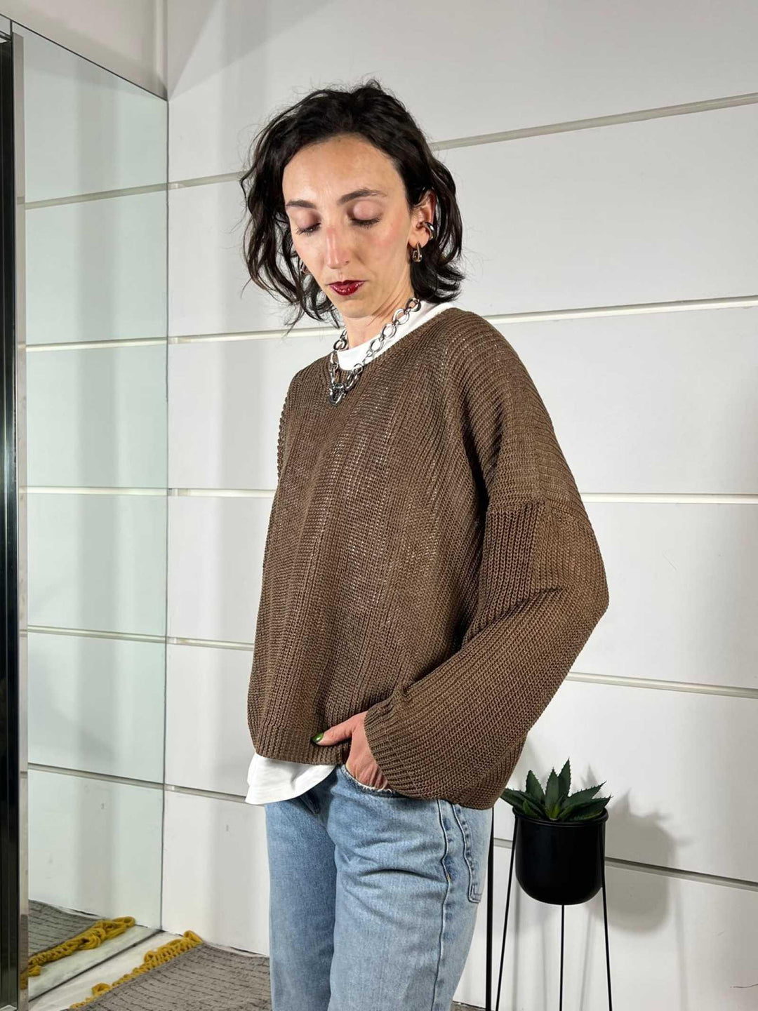 maglia incioccolato girocollo manica lunga XL25267CIOCCOLATO TENSIONE IN