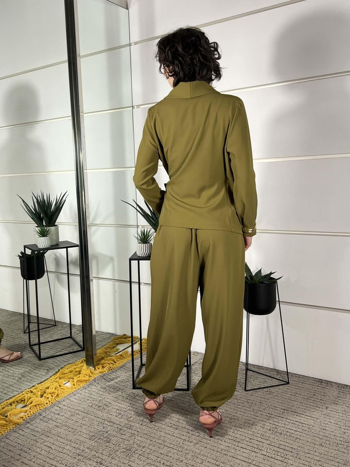 giacca con fiocco e  pantalone balloon verde oliva 30591VERDE OLIVA SUSY MIX