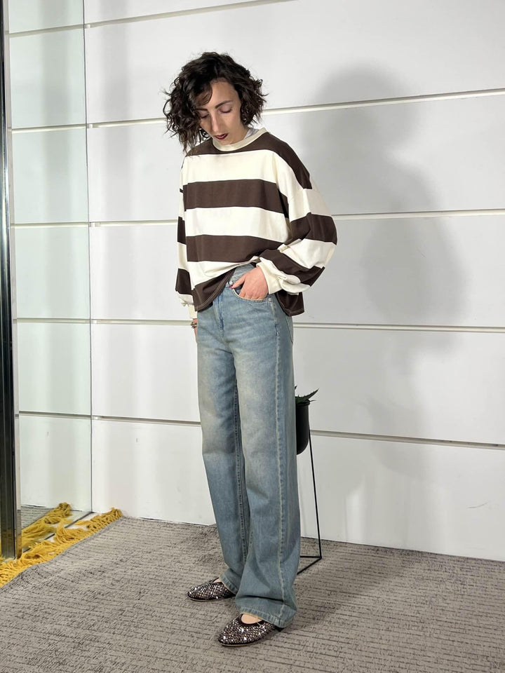 jeans lavaggio al the vita alta straight V02O0067DENIM PHILIA LOFT