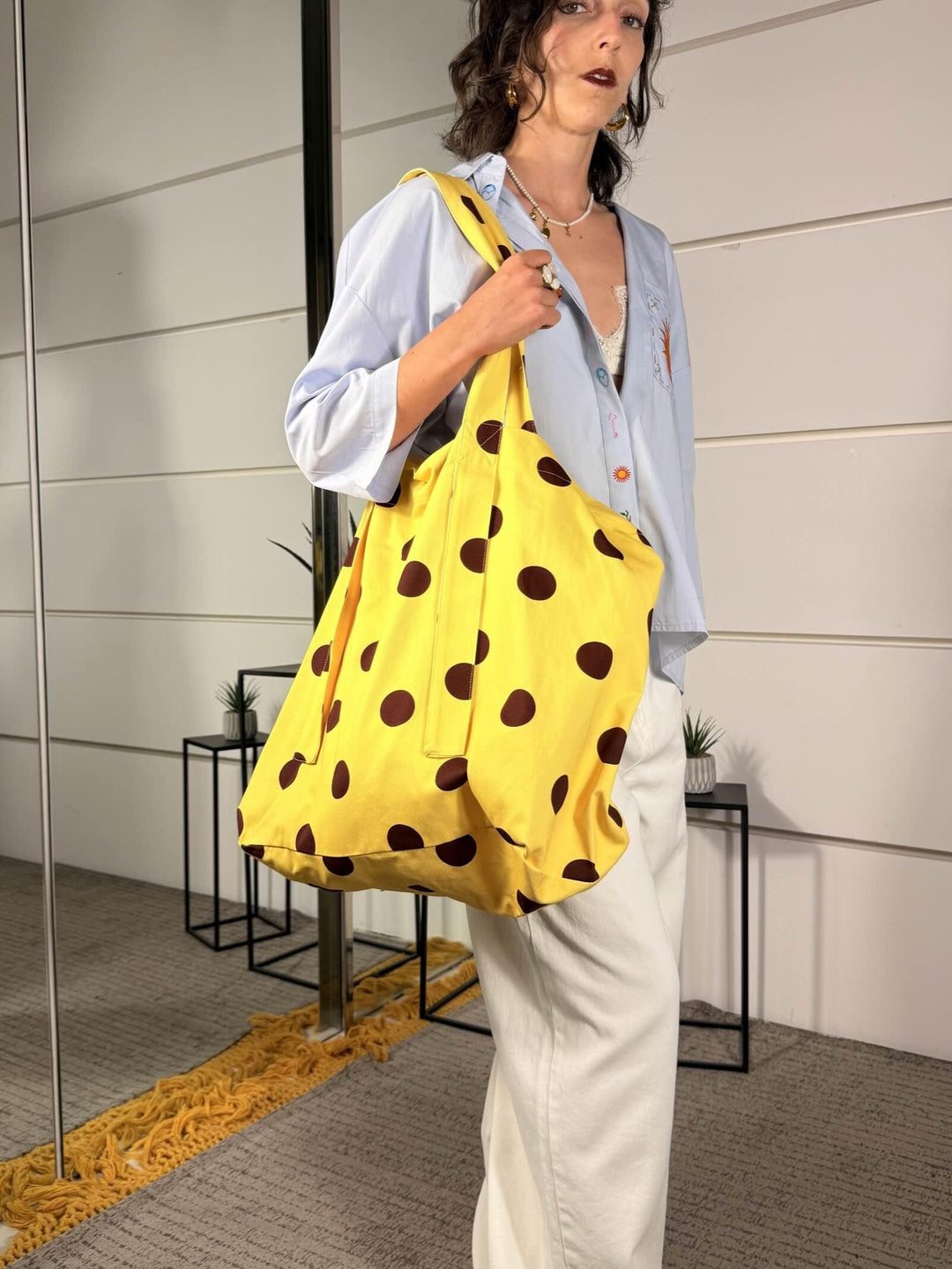 borsa a spalla gialla con pois moro LD5731GIALLO LUMINA
