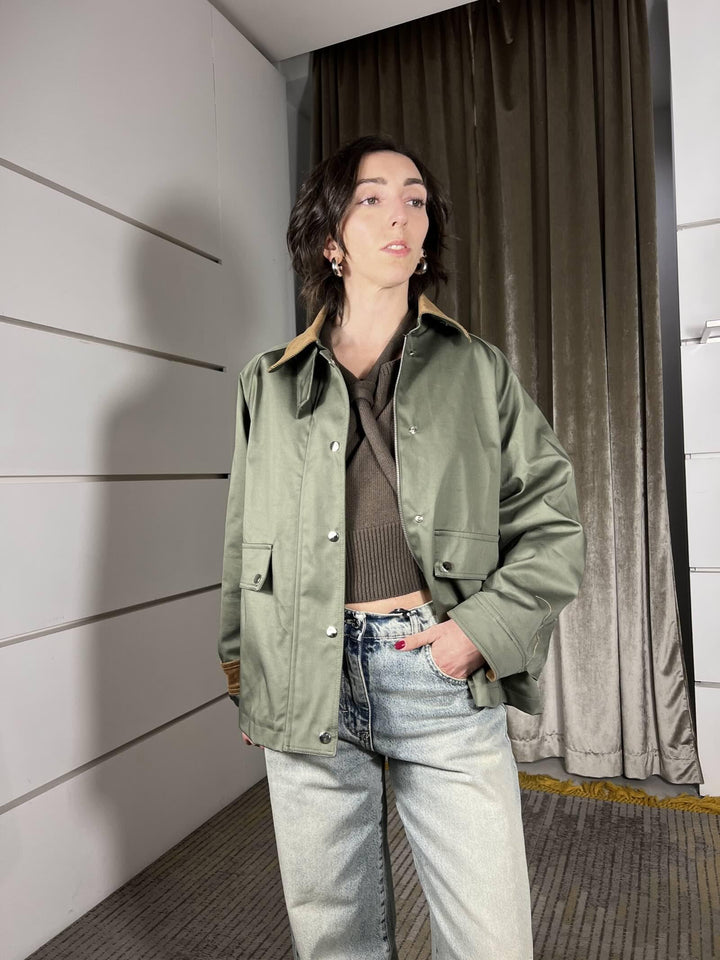 giacca imilitare con colletto e polsini in velluto JNO-Q051MILITARE HAVE ONE