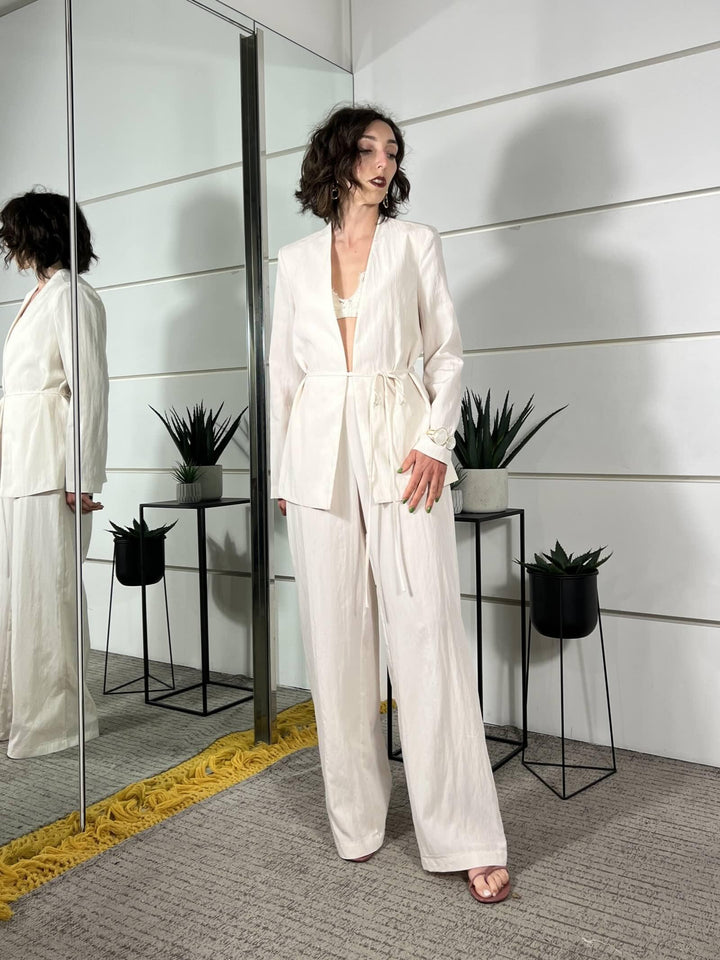 completo giacca kimono con cinta e pantalone a palazzo panna 30325PANNA SUSY MIX