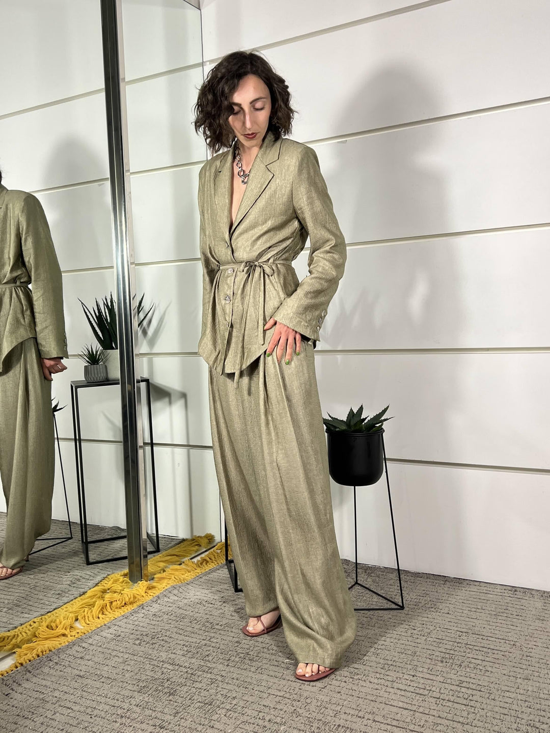 pantalone a palazzo laminato salvia V02A0194SALVIA PHILIA LOFT