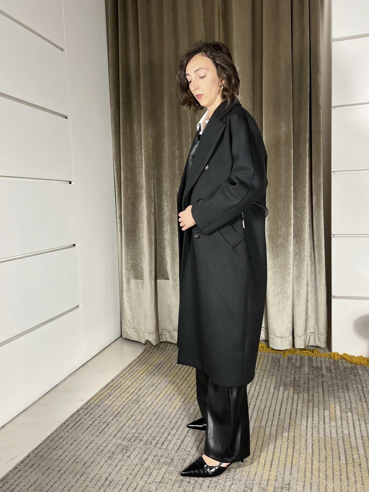 CAPPOTTO NERO OVER DOPPIOPETTO CON CINTA KH36KEY1900 IMPERIAL