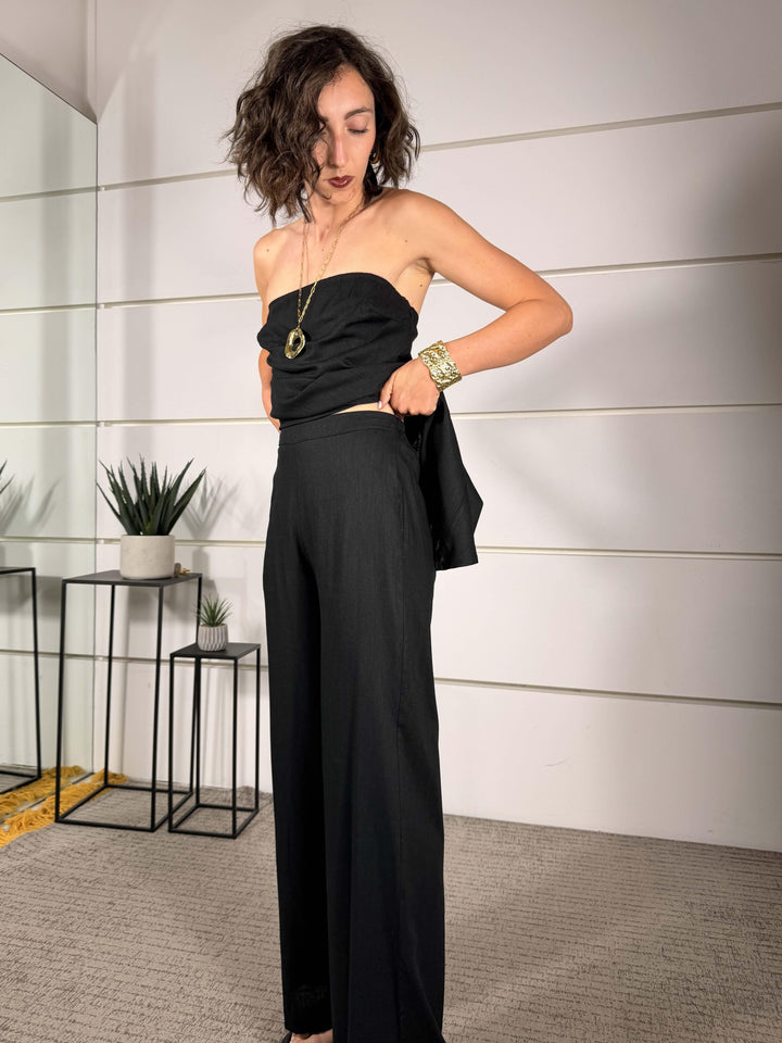 completo nero con top a fascia assimetrico e pantalone a palazzo lino e viscosa WTO26SP1061NERO TWO WAY