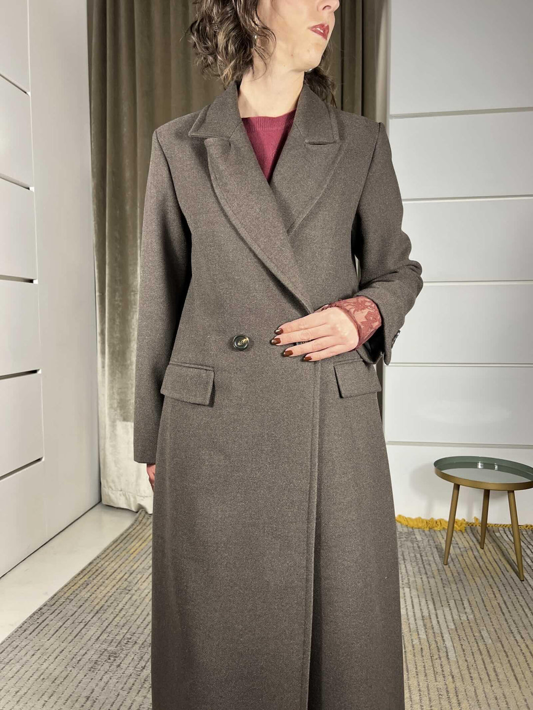 cappotto lungo con spacco nel retro con bottoni cioccolato CP48TNSN-AI25CIOCCOLATO TENSIONE IN