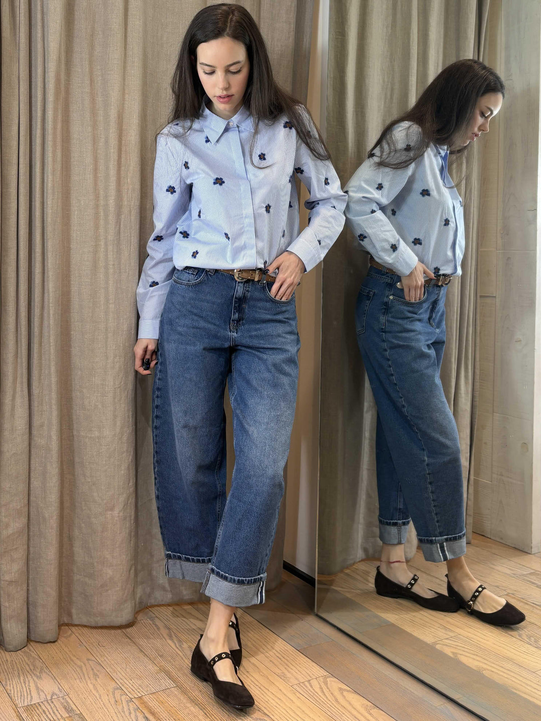 jeans barrel con risvolto denim medio CHARLOTTE001 iBLUES
