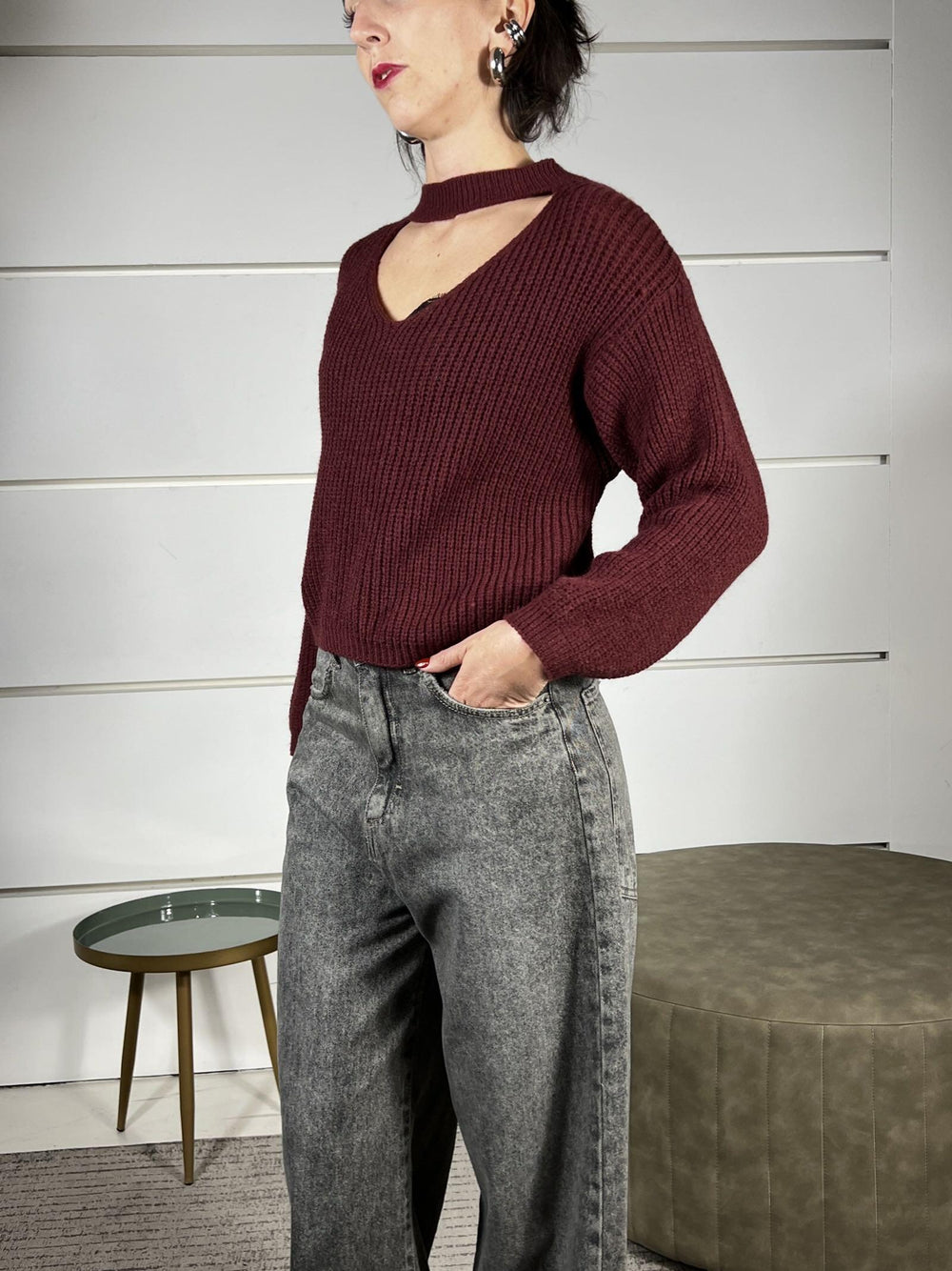 maglione con cut out e collettino vino 25512VINO SUSY MIX