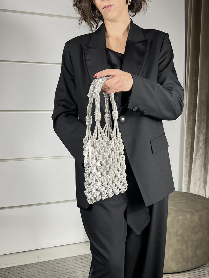 BORSA CON MINI STRASS A INTRECCIO A RETE HANDBAG MINIZZFQ PINKO