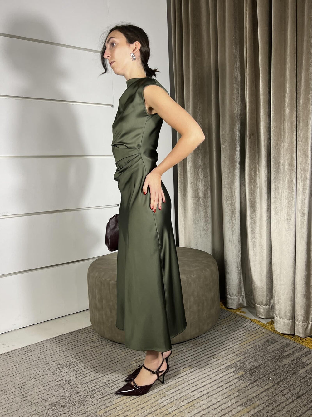 abito lungo satin con arricciatura militare AEA0KBA1765 IMPERIAL