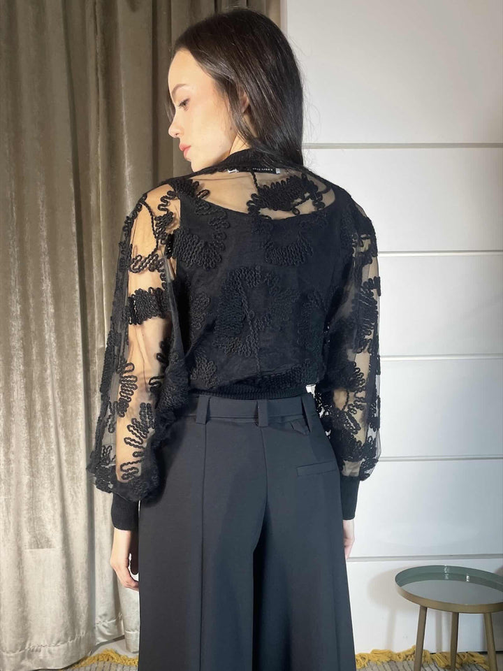 MAGLIA NERA IN TULLE CON RICAMI A25CPMGE0101V0003 CORSELLINI