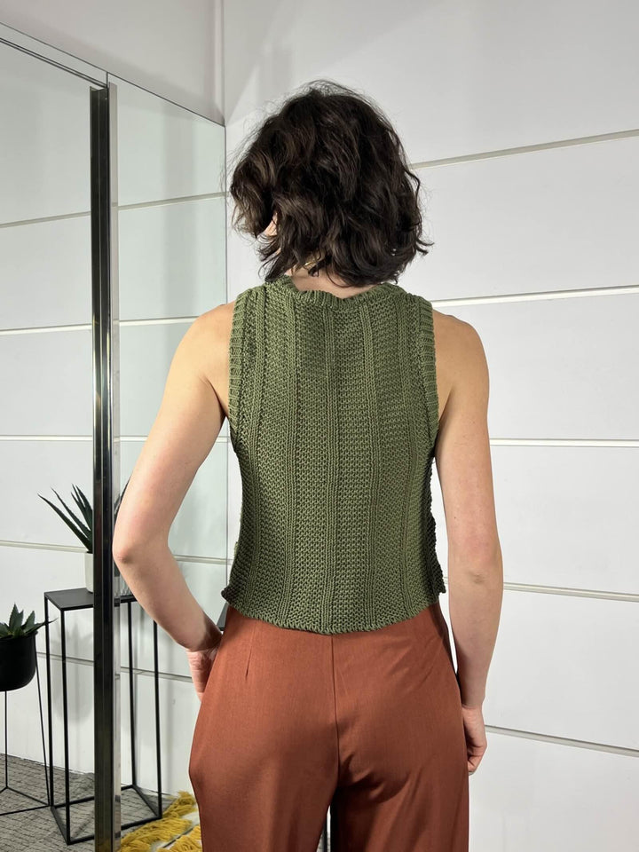 gilet con frange militare in cotone 3AB3024MILITARE 19 VICOLO