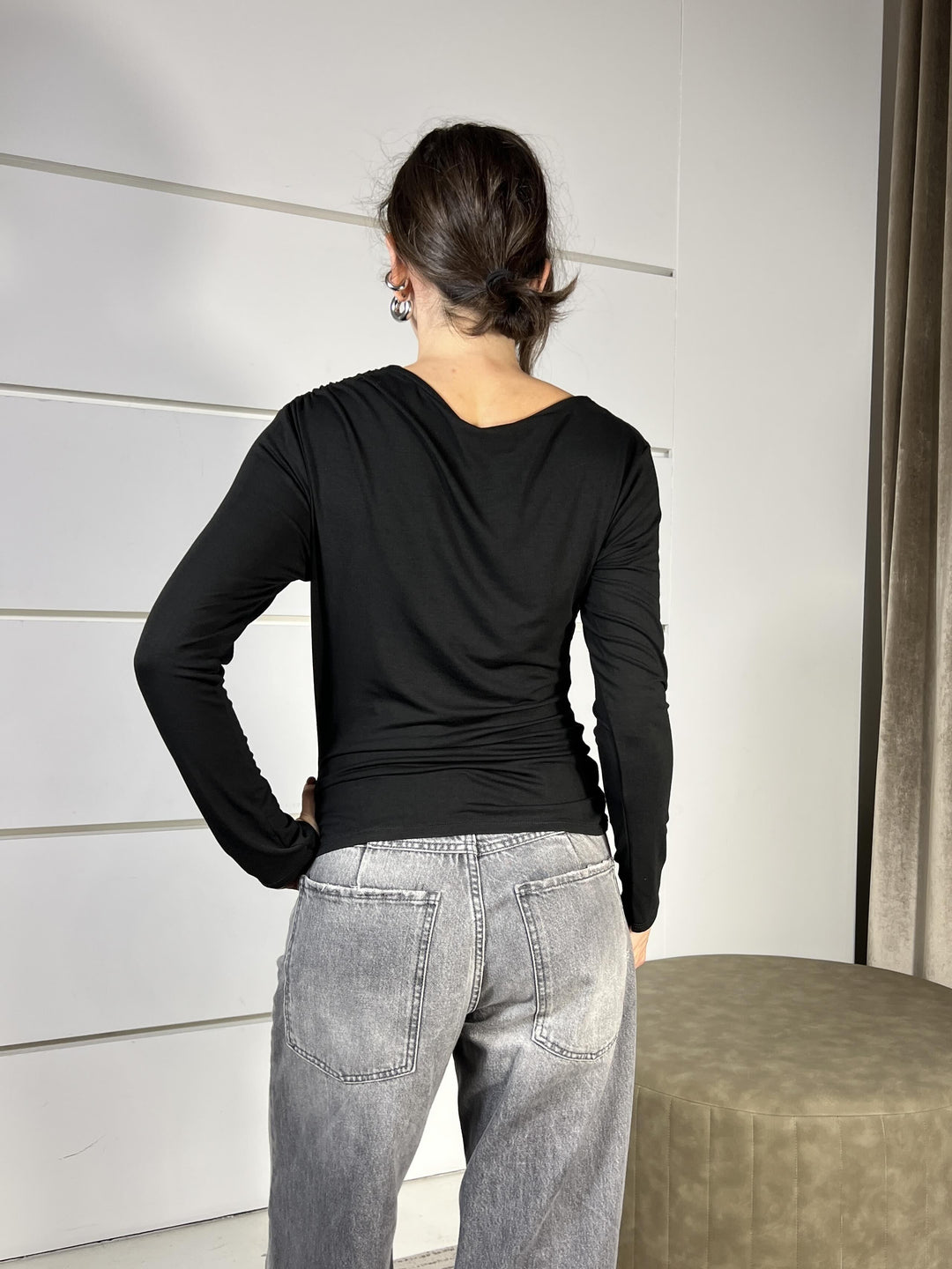 t-shirt manica lunga con arricciatura nera 2650NERO SUSY MIX