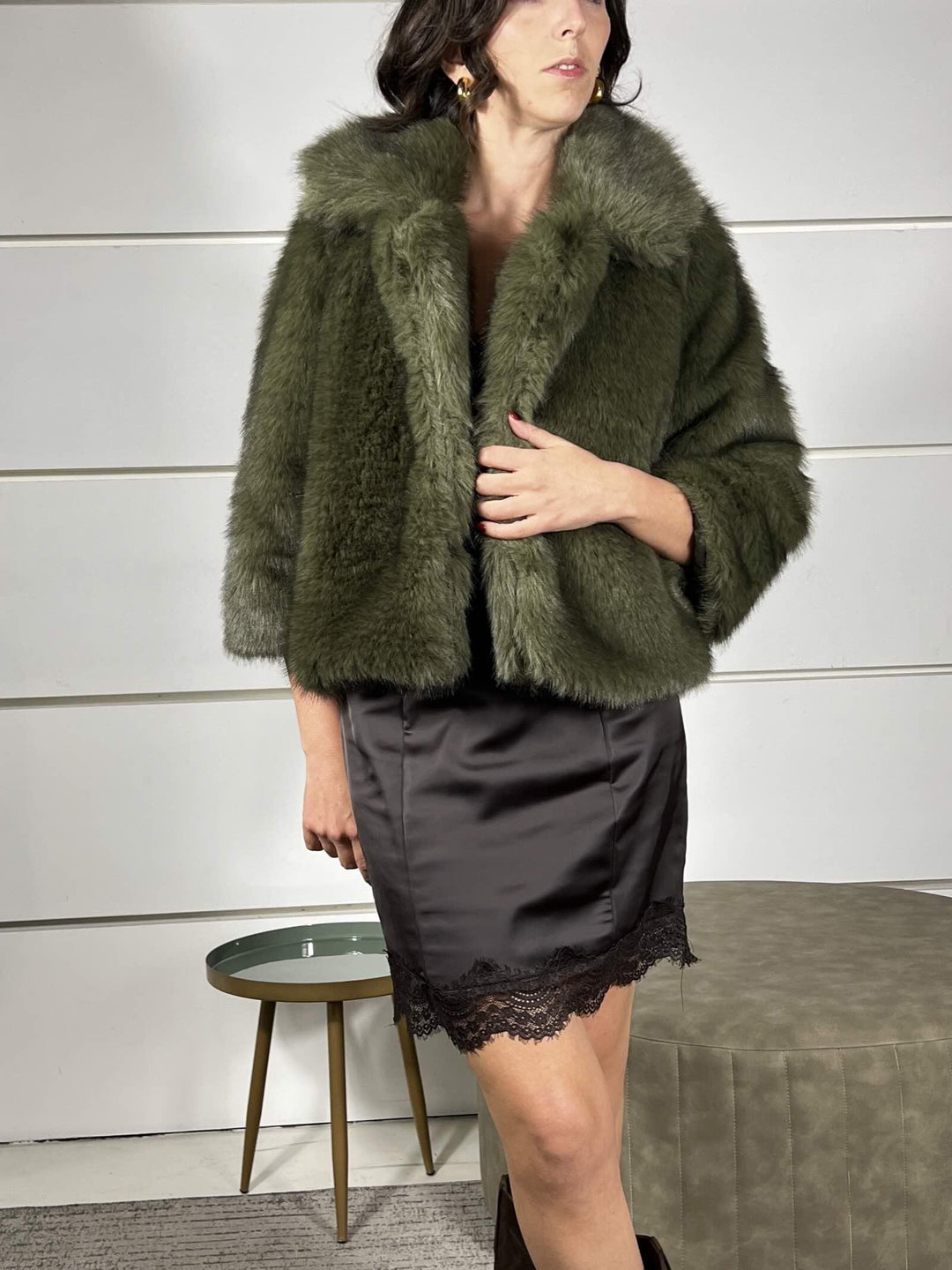 ecopelliccia corta verde militare I251171VERDE MILITARE SUSY MIX