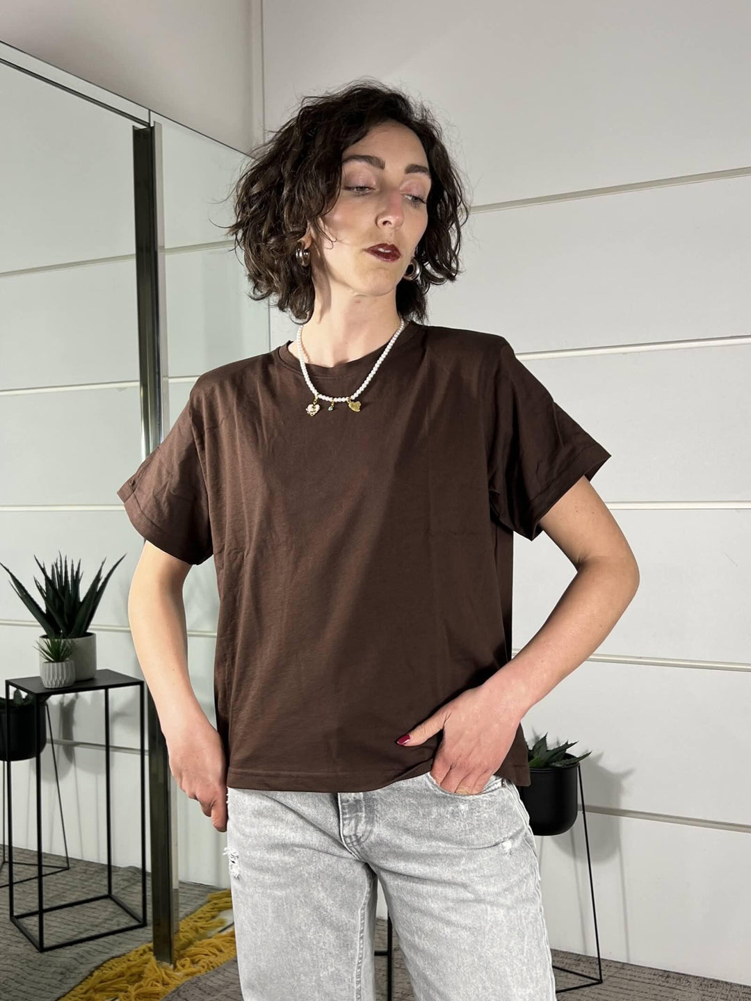 t-shirt girocollo con spalline cioccolato manica corta TS26SGI40CIOCCOLATO TWO WAY