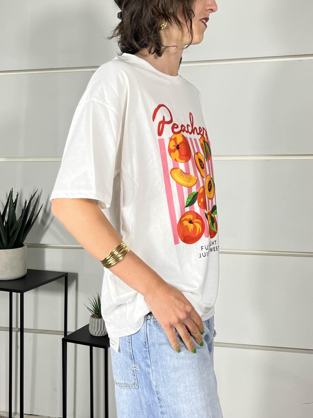 t-shirt con stampa, girocollo, manica corta, modello over 100%co 690002PEACHES SPICY CAFE