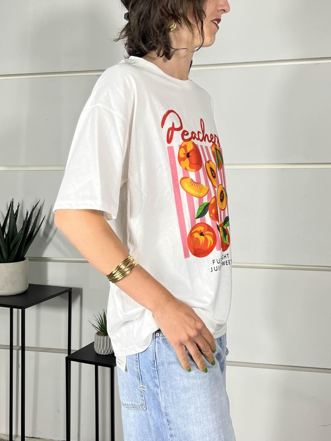 t-shirt con stampa, girocollo, manica corta, modello over 100%co 690002PEACHES SPICY CAFE