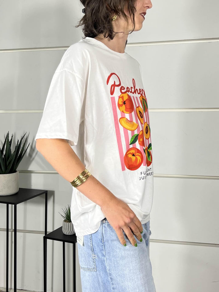 t-shirt con stampa, girocollo, manica corta, modello over 100%co 690002PEACHES SPICY CAFE