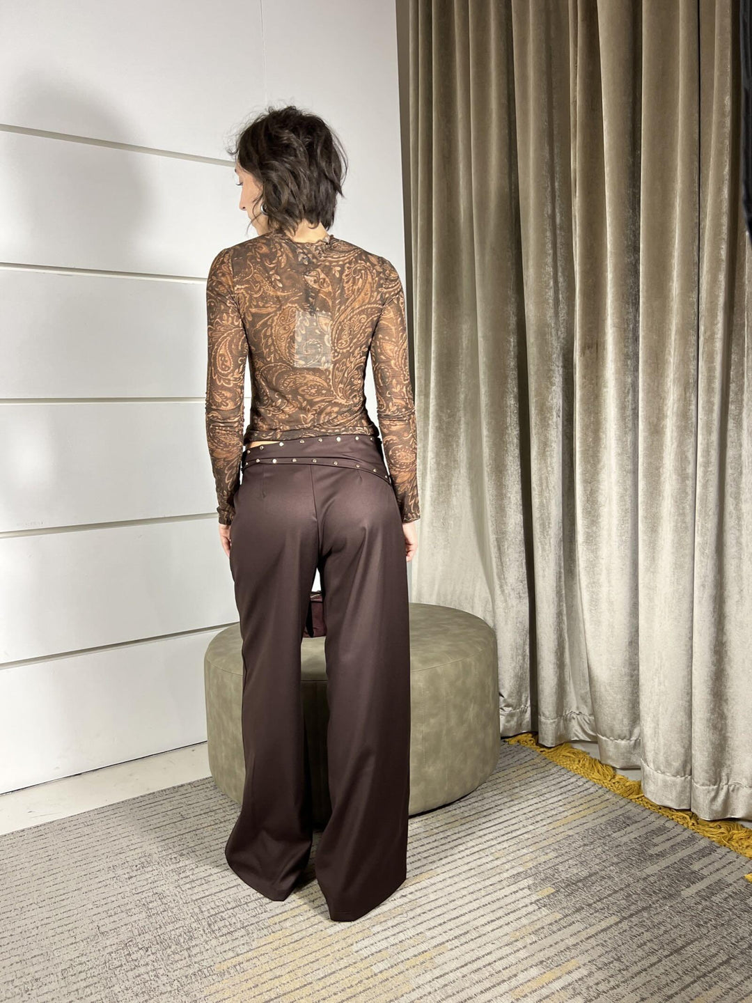 pantalone a palazzo con cintura con borchie moro PVS-P281MORO HAVE ONE