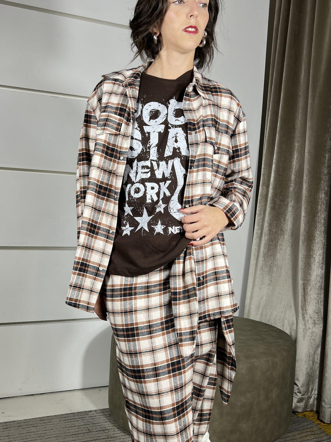 camicia check moro e burro con t-shirt FW250081AMORO/BURRO TENSIONE IN