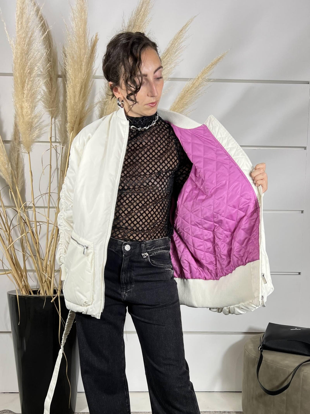 BOMBER IN RASO TECNICO TORTORA BACON BOMBERC14 PINKO